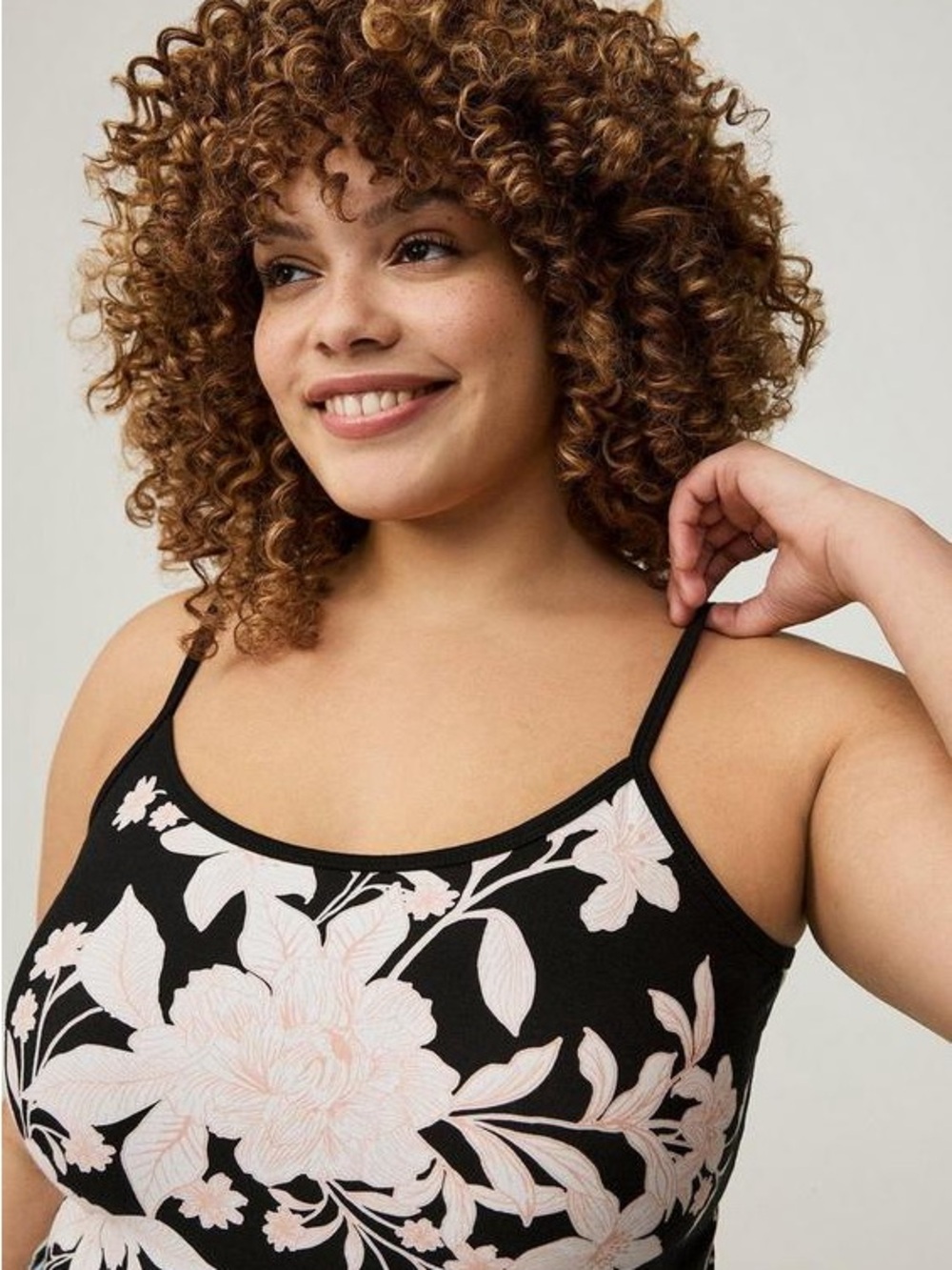torrid Black Tank with Pale Pink Floral Print